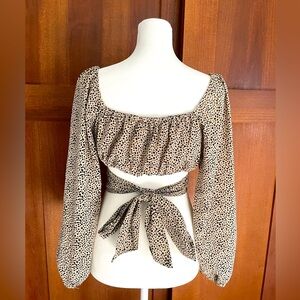 Women’s Long-Sleeve Cropped Patterned Top, Size Small